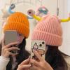 Yousheng Cute Knitted Beanie Hat with Eyes Wear Resistant Solid Color LED Glowing Funny Cartoon Winter Warm Hat