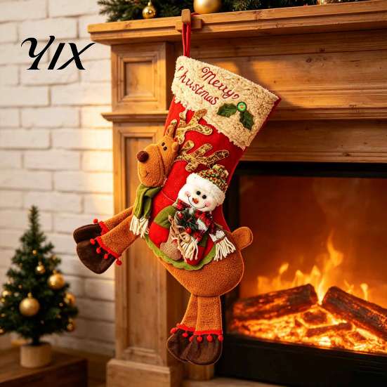 Gift Wraps for Christmas Gifts Riding Reindeer Stocking, Plush Xmas Sack with Santa Snowman Figure, Hanging Ornaments Old Man Deer Stocking