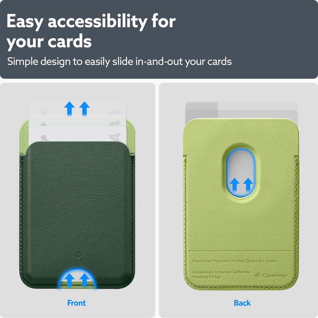 Caseology MagSafe Compatible Card Case with Vegan Premium Slim Compatible with iPhone iPhone and iPhone 13 Nano Pop Avo Green Built-in Magnet,
