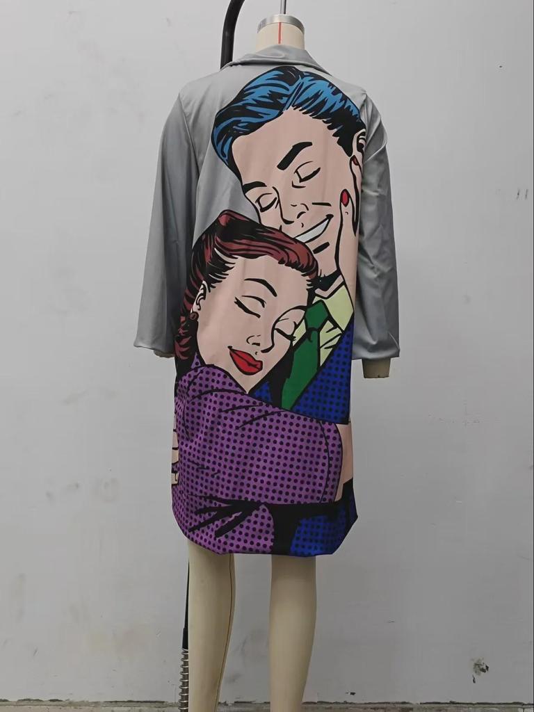 Новое женское шерстяное пальто с лацканами и принтом 2025 года — европейская и американская осенняя мода с длинными рукавами