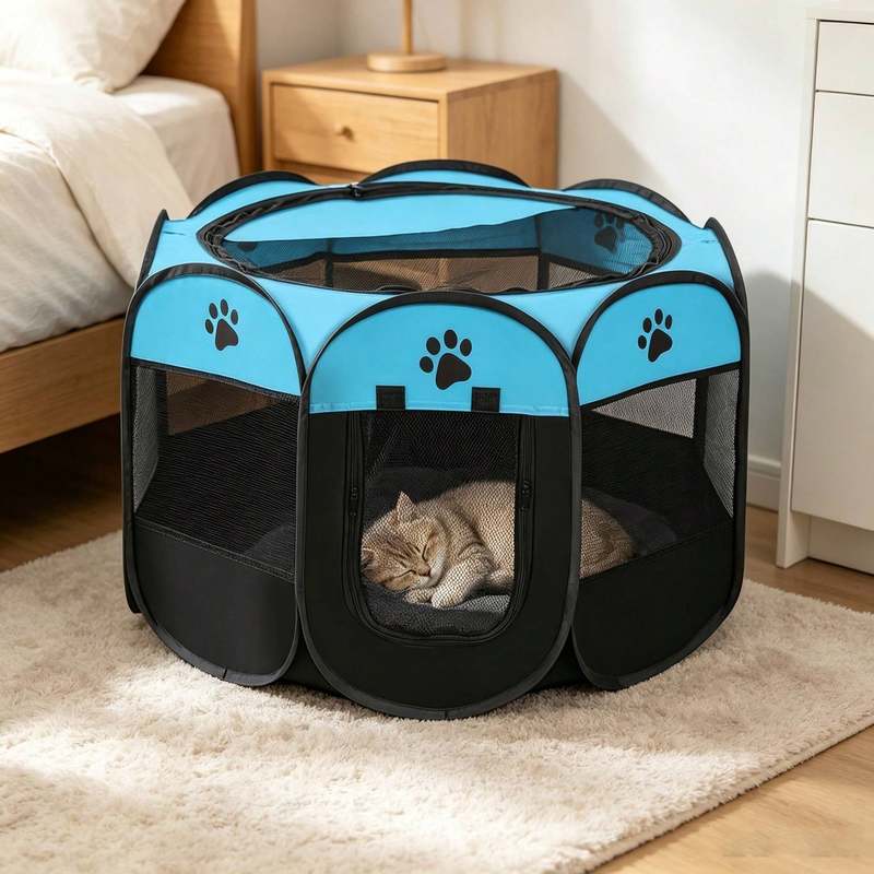 Foldable Octagonal Pet Playpen Breathable Mesh Portable Exercise Fence Indoor Outdoor Use Lightweight Easy Storage Puppy Kitten Enclosure For Home