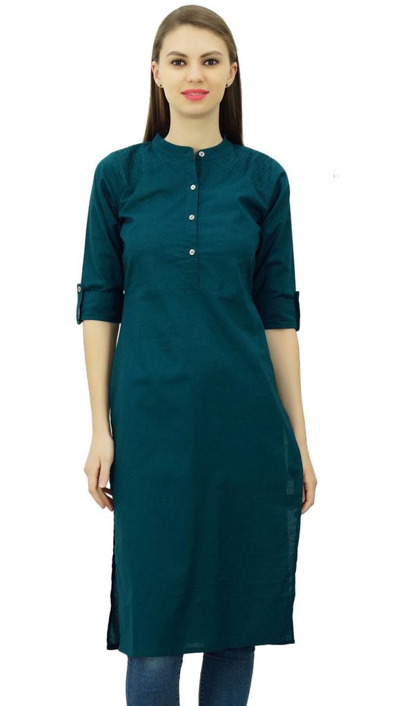 Phagun Cotton Plain Kurti Tunic Mandarin Collar Ethnic Casual Kurta Blouse