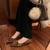 Sheepskin Version~ Square Buckle Leather Leopard Print Shoes Flat Mary Jane Shoes Women's Shallow Mouth Single Shoes Soft Sole Pointed Shoes Ladyshoes