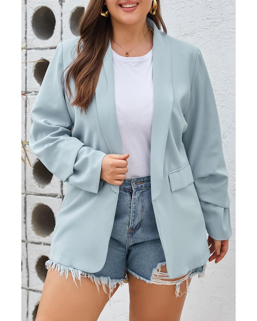 Azura Exchange Sky Blue Plus Size Soft Lightweight Pocketed Lapel Blazer
