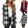 Women's Plaid Print Patch Patchwork Cardigans Open Front Long Sleeve Coat
