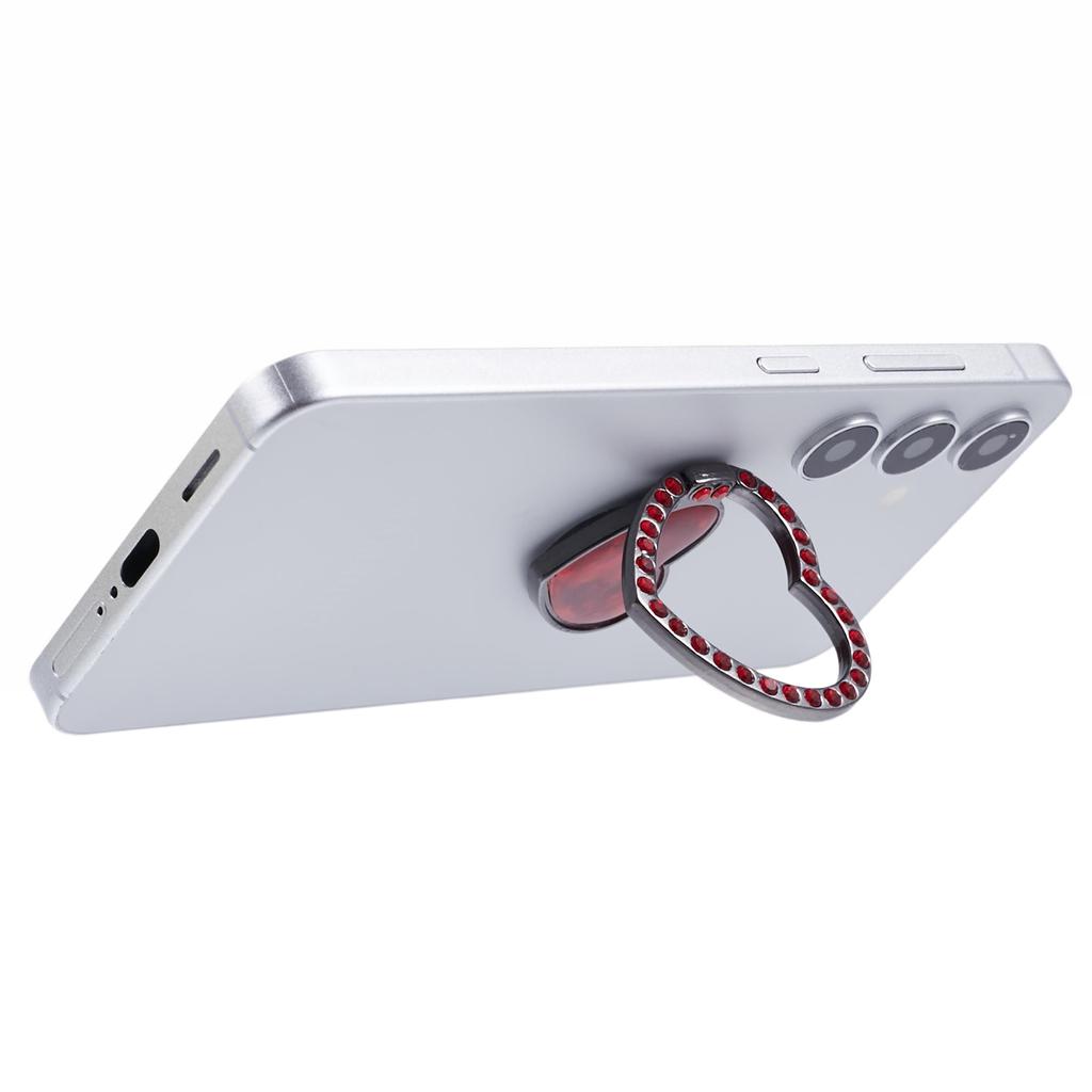 Heart Shaped Phone Kickstand Rhinestone Decor Metal Phone Finger Ring Grip