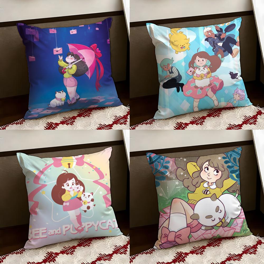BBee And PPuppycat Cushion Cover Reversible Soft Durable Pillow Cover Home Car MultiScene Use for Daily Comfort