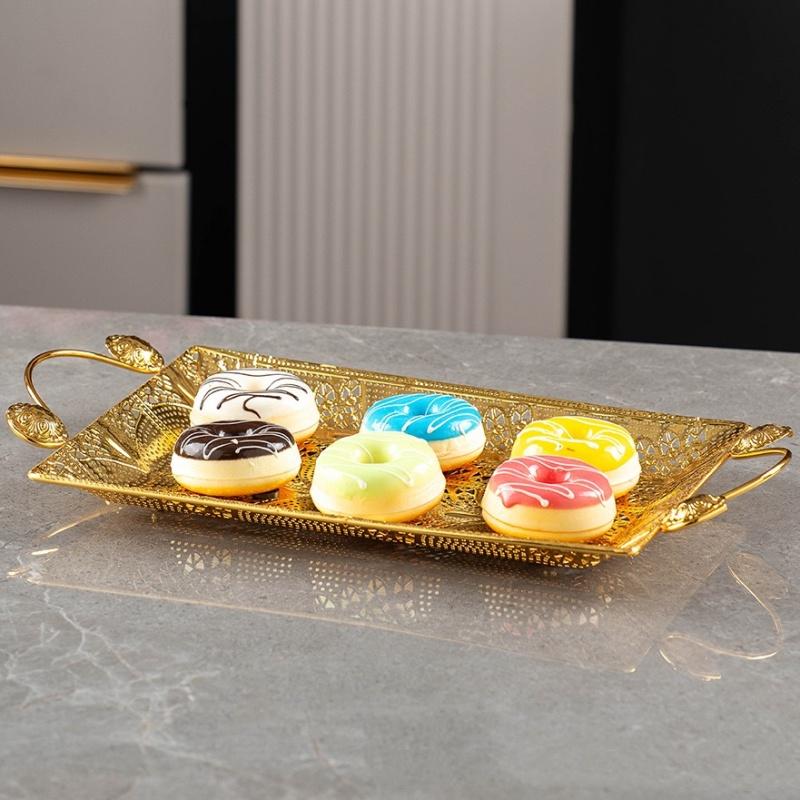 European Fruit Plate,Alloy Household Hollowed-out Shape Plate,Portable Golden Snack Disc,Candy Plate Home Living Room Decoration