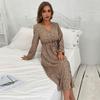 Exclusive for Fashionable Women's New V-neck Leopard Print Long-sleeved Slim-fit Dress