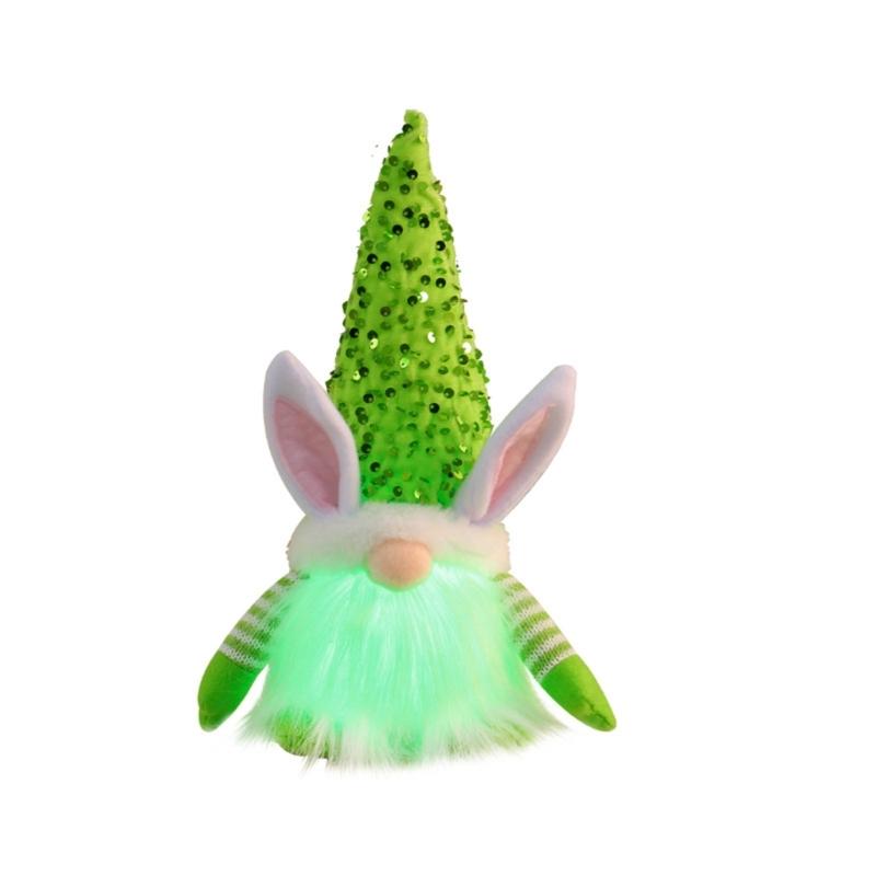 Easter Gnome Sequins Rabbit Faceless Doll with LED Light Ornaments for Spring Swedish Tomtes Dwarfs Home Decorations