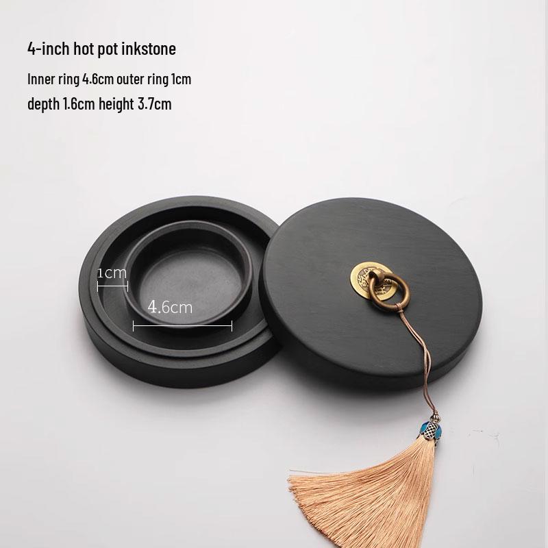 Upgraded Double-Ring Moisturizing Non-Drying Inkstone with Lid for Calligraphy