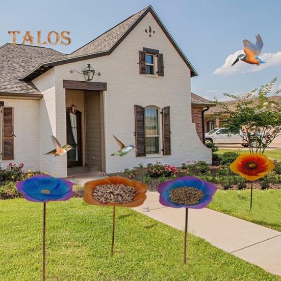 Bee Watering Station with Metal Stake Vivid Flower Design Simple Installation Hummingbird Food Holder Bird Feeder Decoration