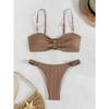 Сексуальный комплект бикини пуш-ап с бантом спереди 2025 Женский купальник с металлическими бретелями, полым бюстгальтером и плиссированными стрингами, летний купальный костюм, белый купальник