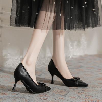 2172-1 нишевый дизайн женские туфли 2025 новые тонкий каблук острый носок интеллектуальные зрелые высокие каблуки плетеные туфли для работы