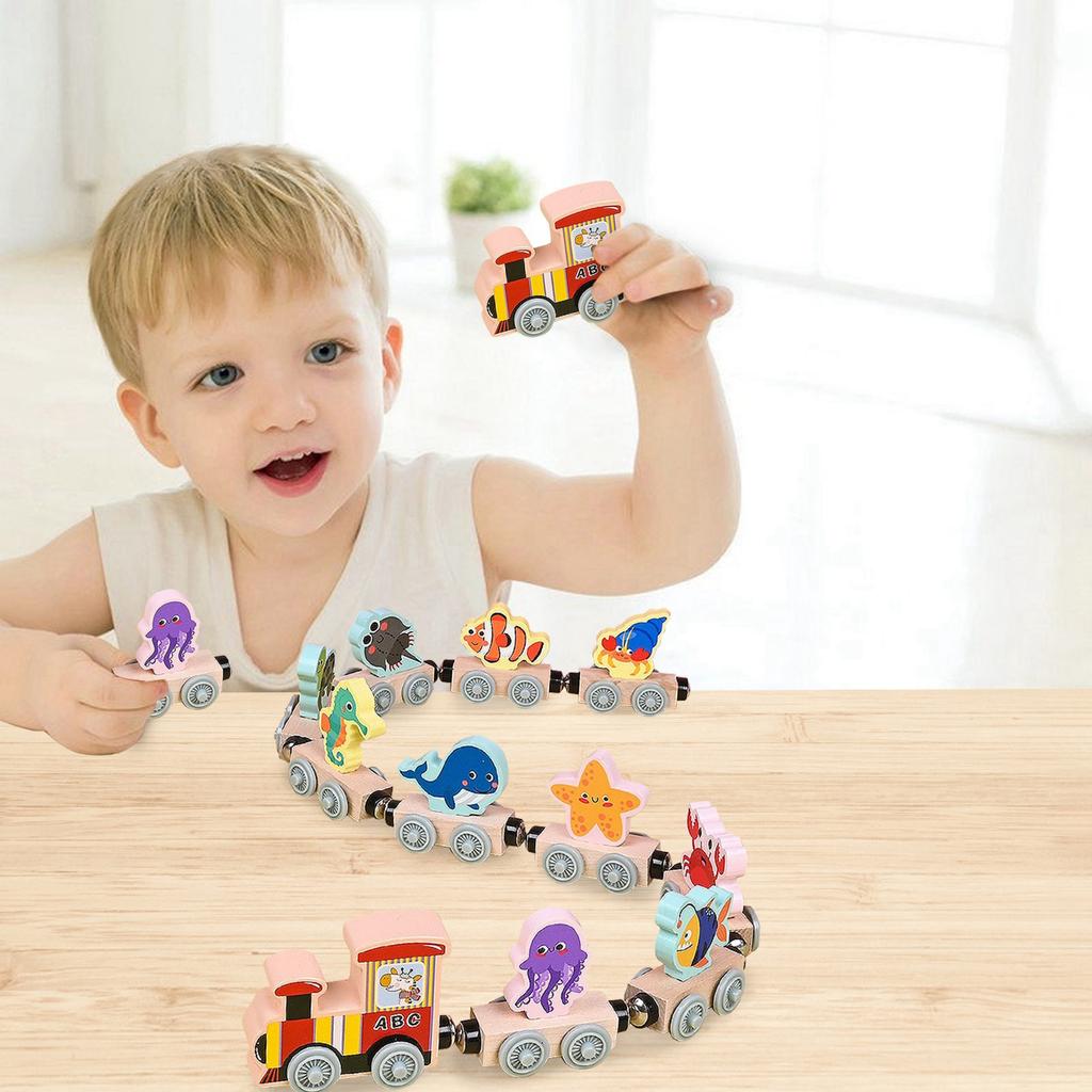 Деревянный магнитный поезд с животными, набор из 11 предметов, игрушки для дошкольного обучения, день рождения, для мальчиков и девочек