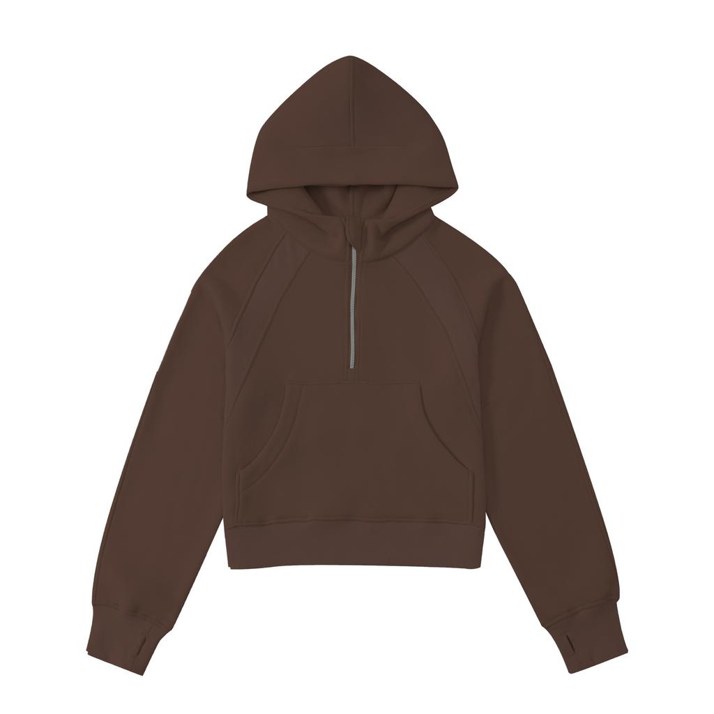 Осень и Зима Короткий Пуловер Наполовину на Молнии С Капюшоном Свободный Топ Куртка для Йоги Свитер