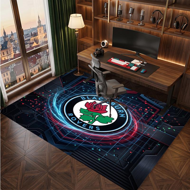 Blackburn Rovers Football Print Crystal Velvet Rug, Comfortable Water Absorbent Non Slip Indoor Floor Carpet