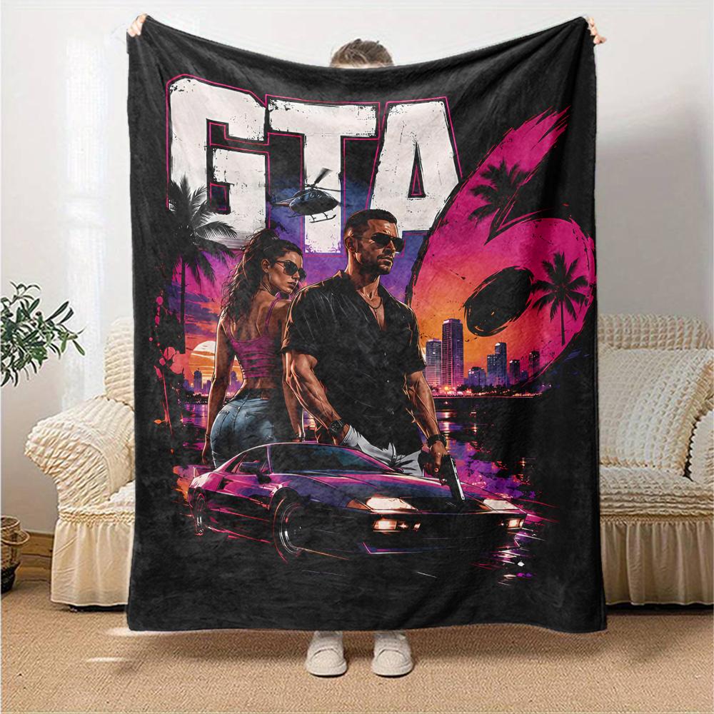 1pc Blanket - Game Grand Theft Auto Print Design,Lightweight Blanket for Sofa,Bed- Soft &Warm,Gift for All Seasons