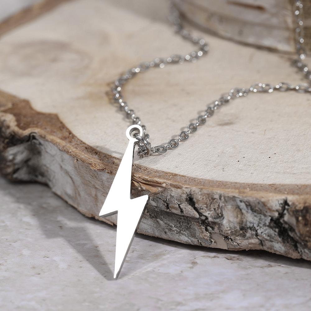 DGIDDK Stainless Steel Simple Lightning Pendant Necklace Men And Women Tide Retro Fashion Personality Hip-Hop Sweater Chain