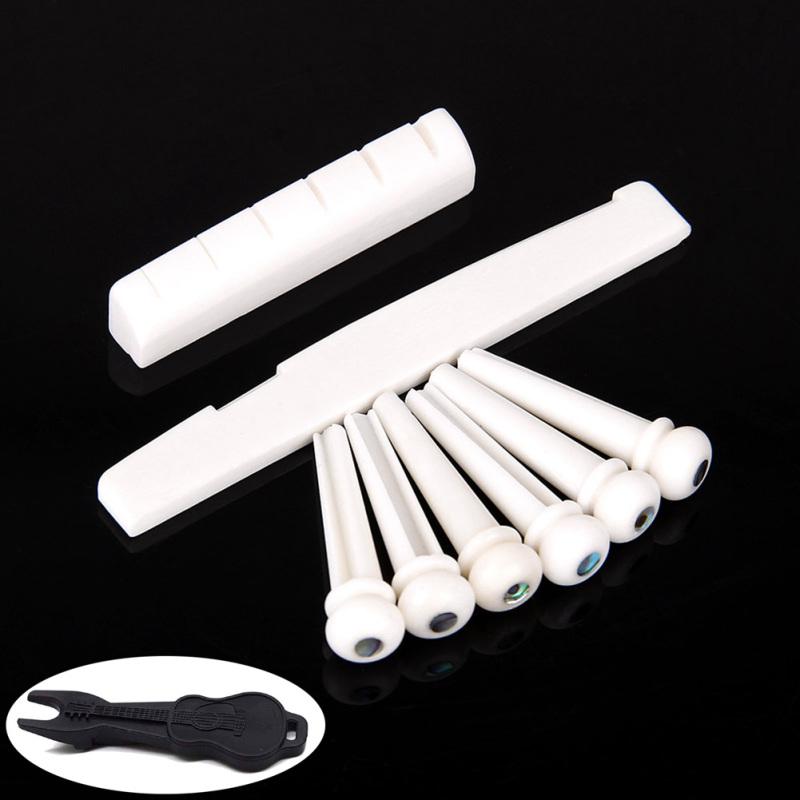 6 шт., гайка для гитары из натуральной кости крупного рогатого скота + седло + штифт для перемычки + съемник булавок для замены народной гитары