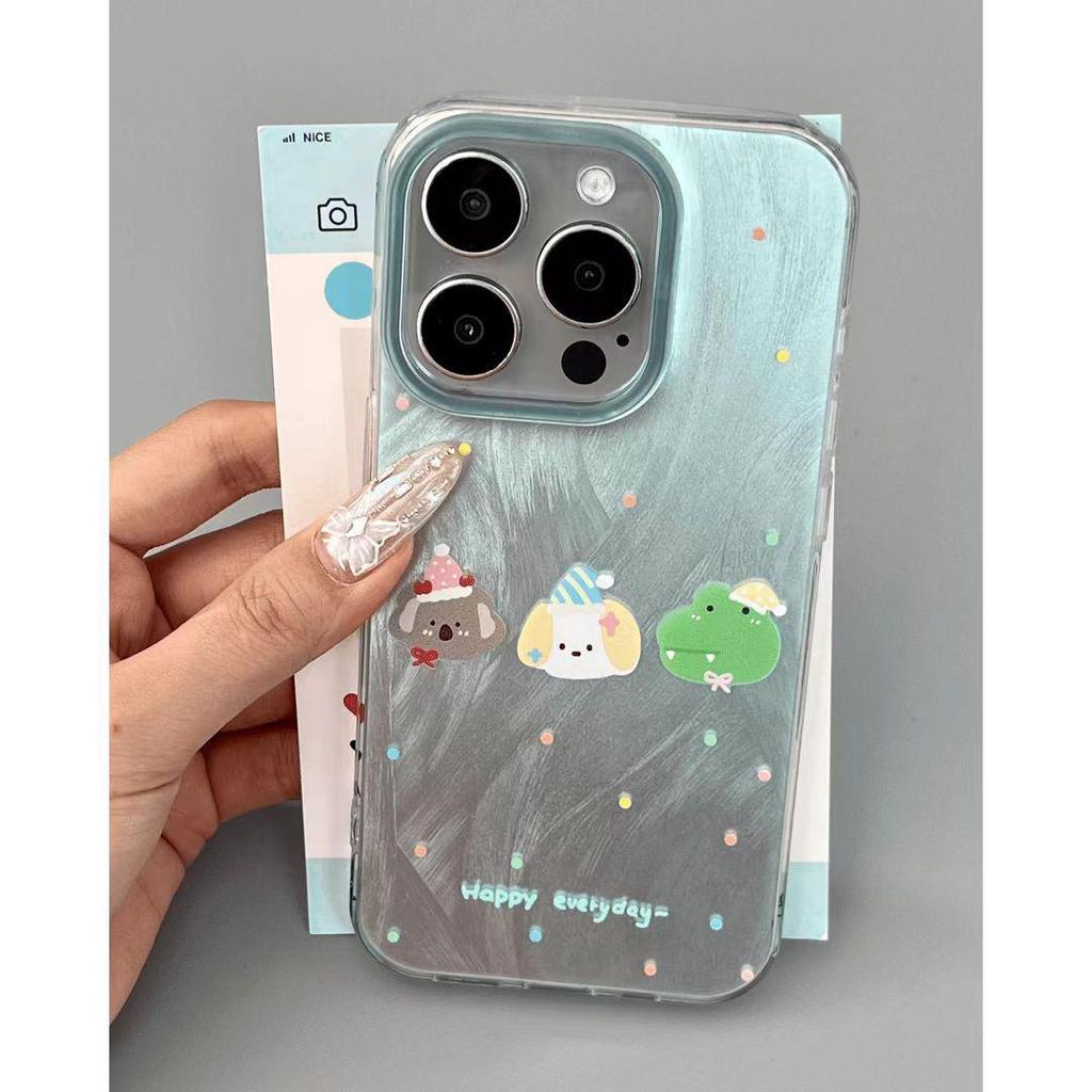Чехол мятно-зеленого цвета с животными для iPhone 16 Pro Max - Совместим с iPhone 11, 12, 13, Креативный дизайн, Большое отверстие для камеры.
