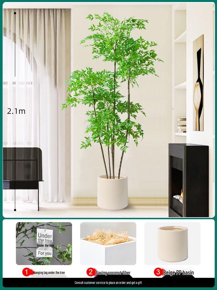 Artificial Nandina Domestica Potted Plant for Home Decoration - Green Ornamental Bonsai for Living Room or Sofa Side Decor.