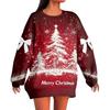 Ladies' Christmas Printed Bow Round Neck Long Sleeved Loose Pullover Sweater Sweatshirt Top