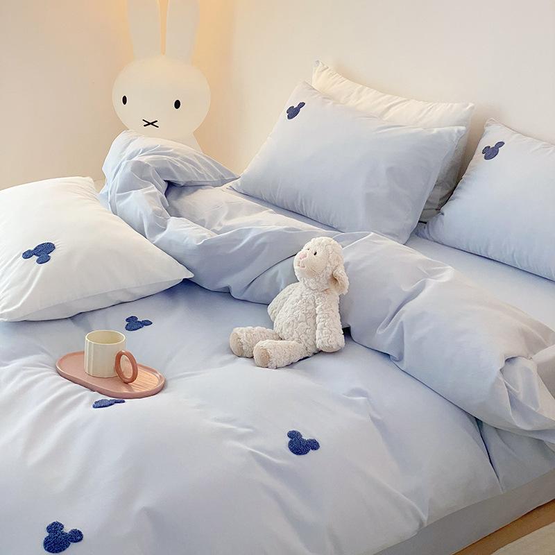 100% Чистый Хлопок Кровать Четыре предмета Простыня Пододеяльник Наволочка Приятный к коже и Дышащий Четыре сезона