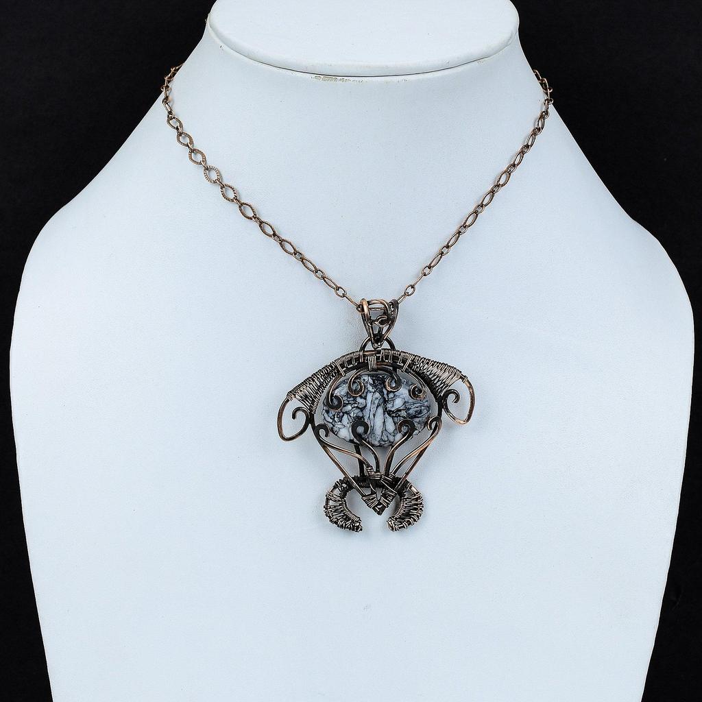 Pinolith Jasper Pendant Copper Wire Wrapped Pendant Handmade Pendant Tortoise Pendant Wonderful Copper Jewelry Gemstone Pendant Wedding Gift