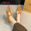 Fashion Aphixta 2.5cm Height Increasing Women's Mary Janes Sewing Dec Cow Suede Upper Flats Pointed Toe Autumn Korean Style Ladies Shoes
