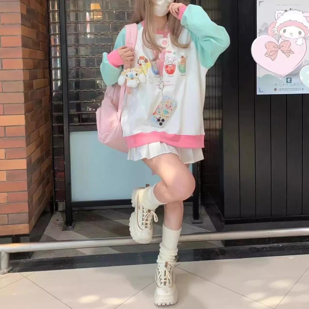 Y2k Harajuku Kawaii милая толстовка для женщин японская мода лоскутное толстовка с рисунком и принтом в консервативном стиле женская новинка