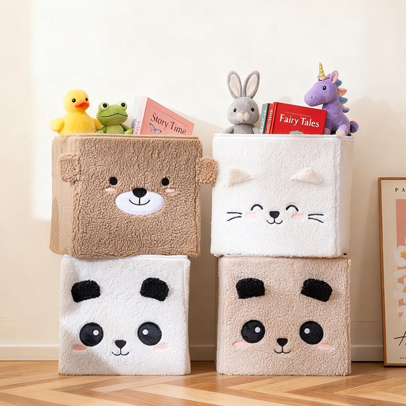 Складная коробка для хранения из кораллового флиса, трехмерный узор с кошкой, большая вместимость для сортировки и хранения детских игрушек