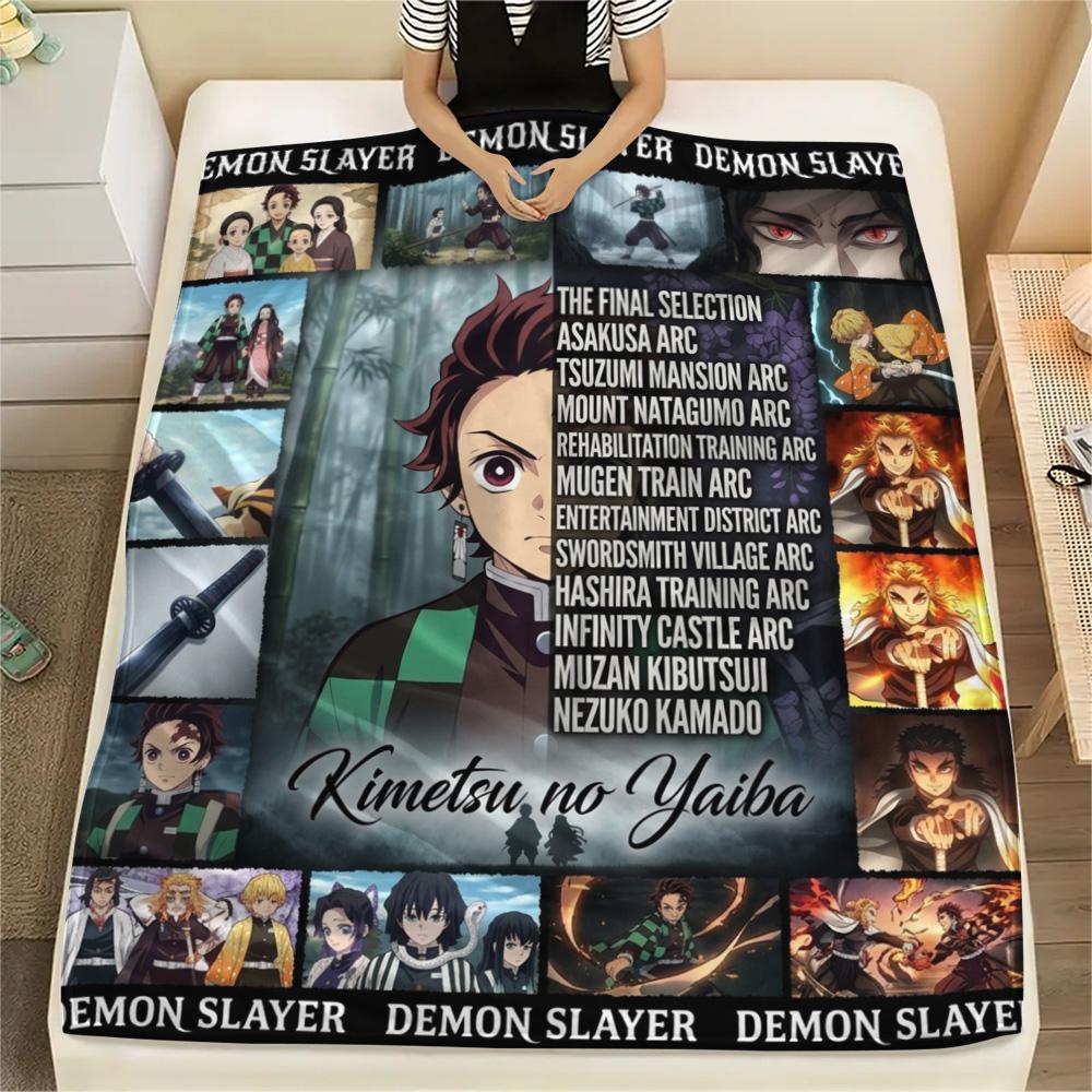 1PC Demon Slayer Kimetsu No Yaiba Patterned Flannel Blanket Suitable For All Seasons For Home Decor Warmth And Comfort Gifts Holiday Present