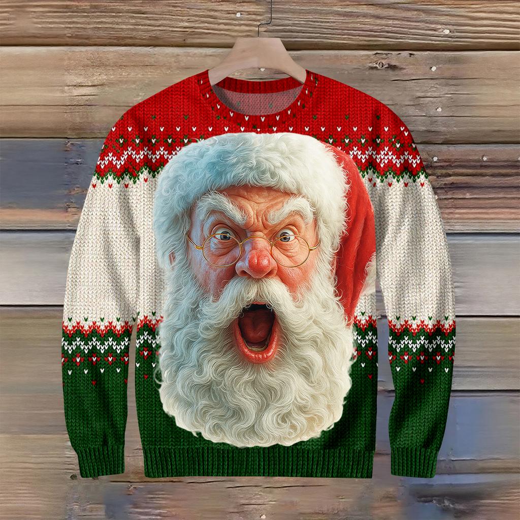 Мужской рождественский свитер с принтованным воротником