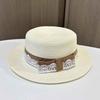 Summer French flat-top straw hat, lace bow, small edge sunscreen hat, fashionable retro seaside vacation sunshade hat