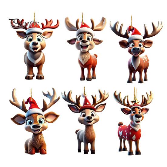 Рождественский олень подвеска акриловый 2D плоский олень подвесное украшение мультяшный Санта Клаус шапка олень подвеска для дома рождественский декор елки