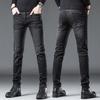 2024 Autumn And Winter High-End Black Jeans Men'S Thick Fit Slim Fit Small Foot Trendy Brand Elastic Denim Pants