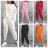 Women's Solid Color Round Neck Long Sleeve Suit,Women's Pocket Pants Long Pants Women's Suit