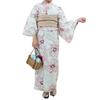 RAVIR Yukata White with an Adorable Red Daisy Includes a Fluffy Obi Belt and One Size Fits All Women's 3-Piece Set, Pattern, Sandals,