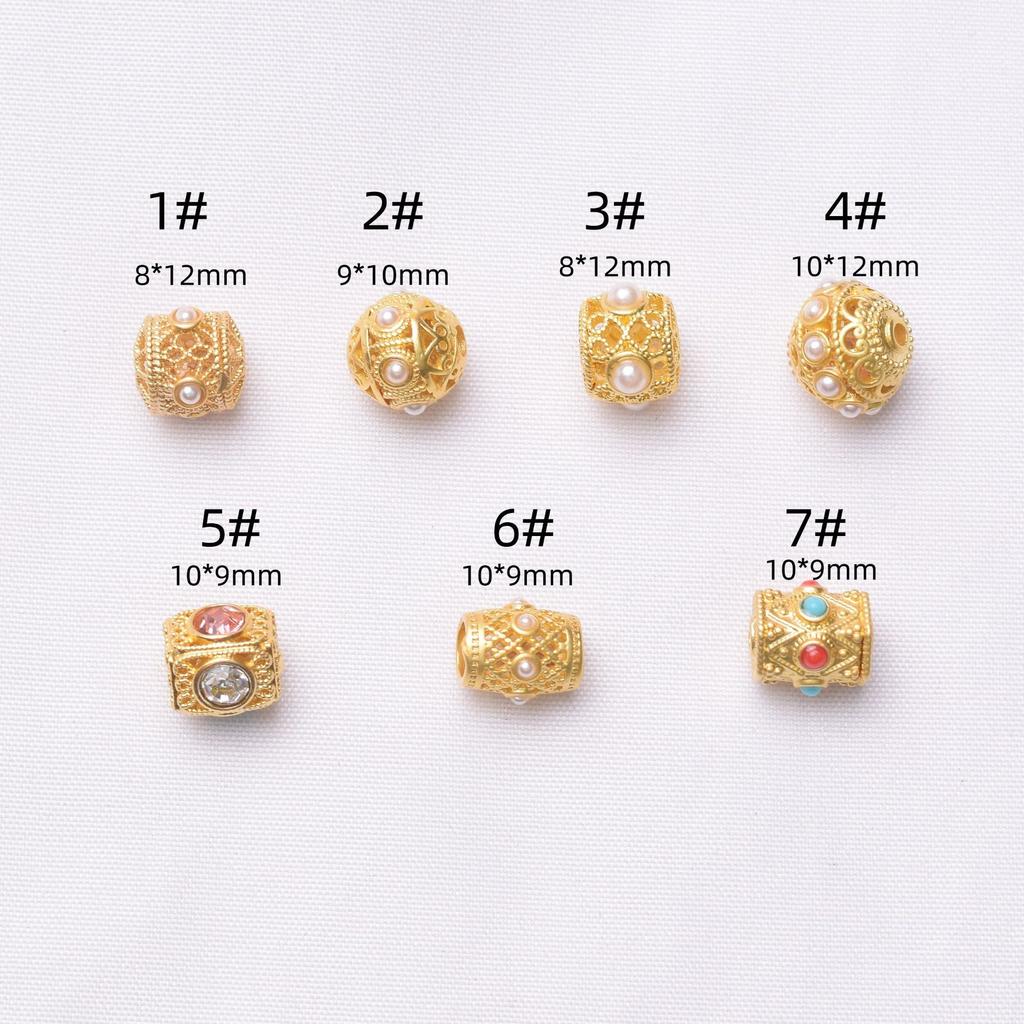 10pcs Color Retention Ancient Gold Bead Inlaid Pearl Hollow Loose Bead String Bead Diy Bracelet Necklace Jewelry Loose Beads