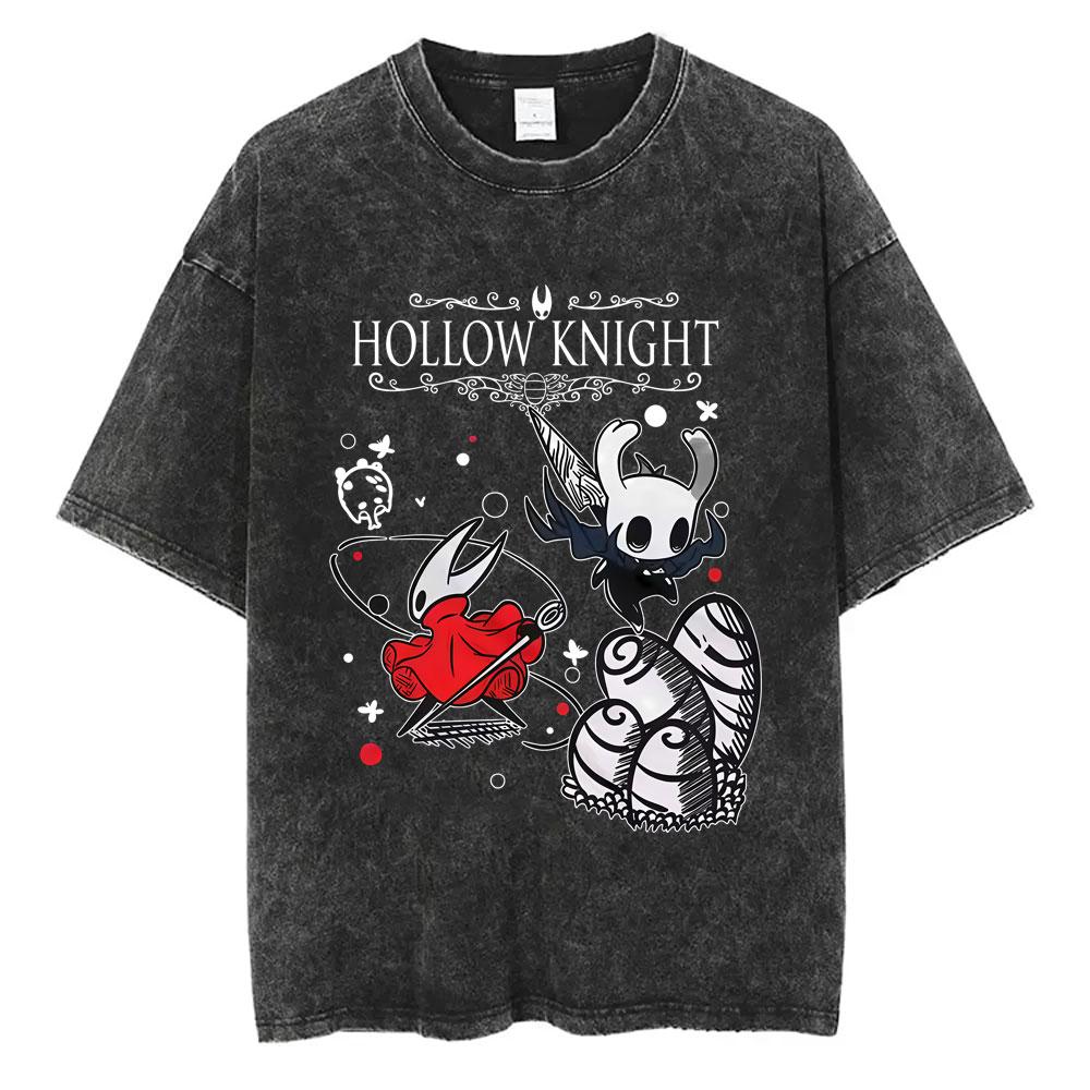 Washed Vintage Game Hollow Knight Merch Tshirt Men Women Casual Oversized Cotton Tshirts Male Cosplay Cartoon Lover T Shirts
