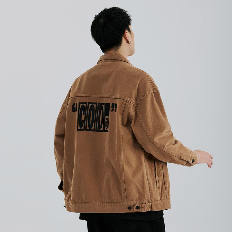 Куртка с длинным рукавом в стиле ретро, модная брендовая американская куртка с принтом в стиле ретро, универсальная свободная повседневная рубашка для мужчин