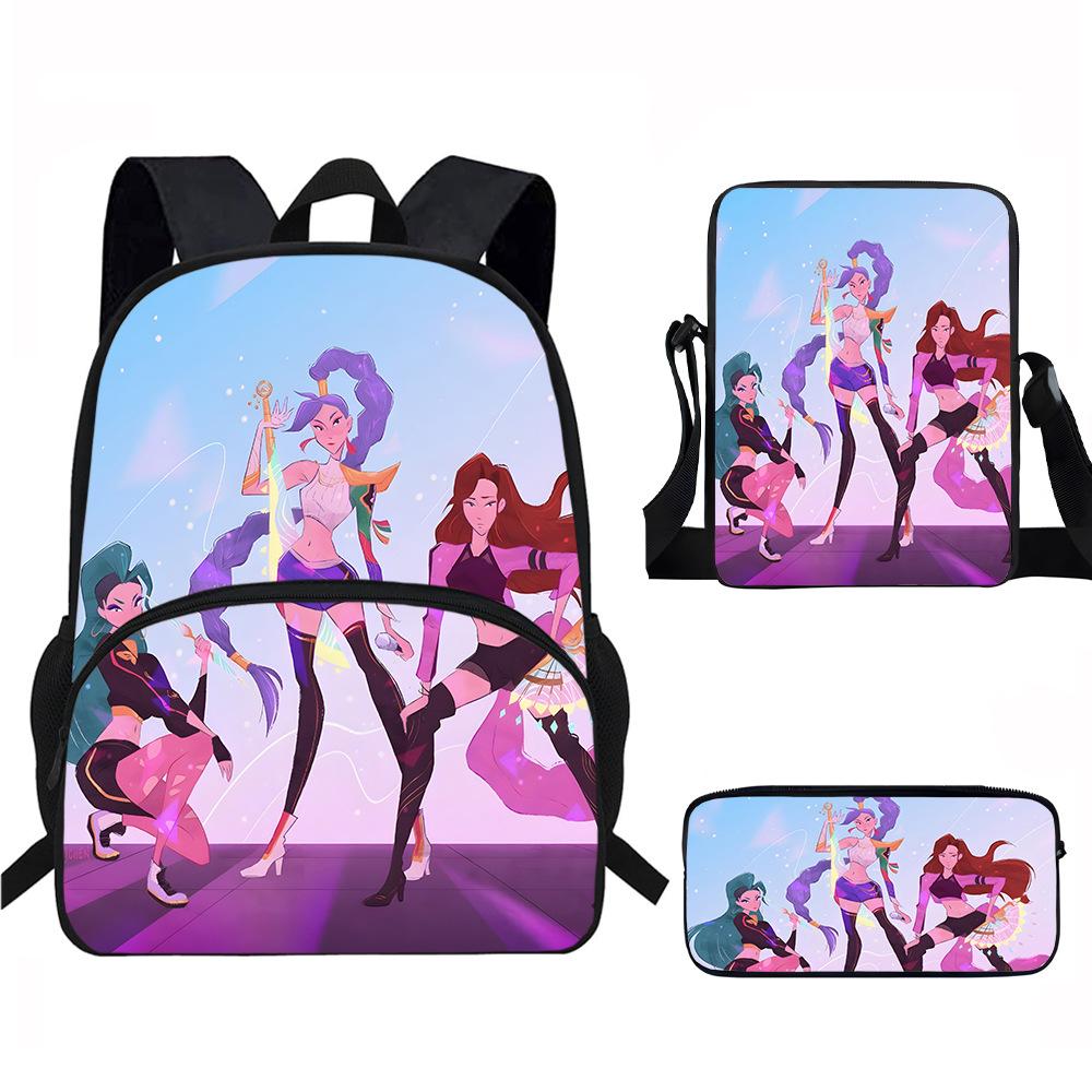 K-Pop Demon Hunters 3-Piece Student Backpack Set Anime-Themed Trendy Printed Backpack Set