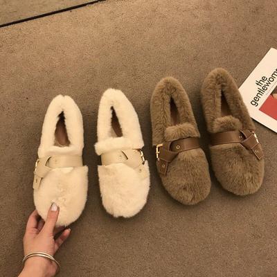 Женские хлопковые туфли в стиле феи, новые зимние туфли с плоским дном и круглым носком, модные теплые туфли на меху для женщин