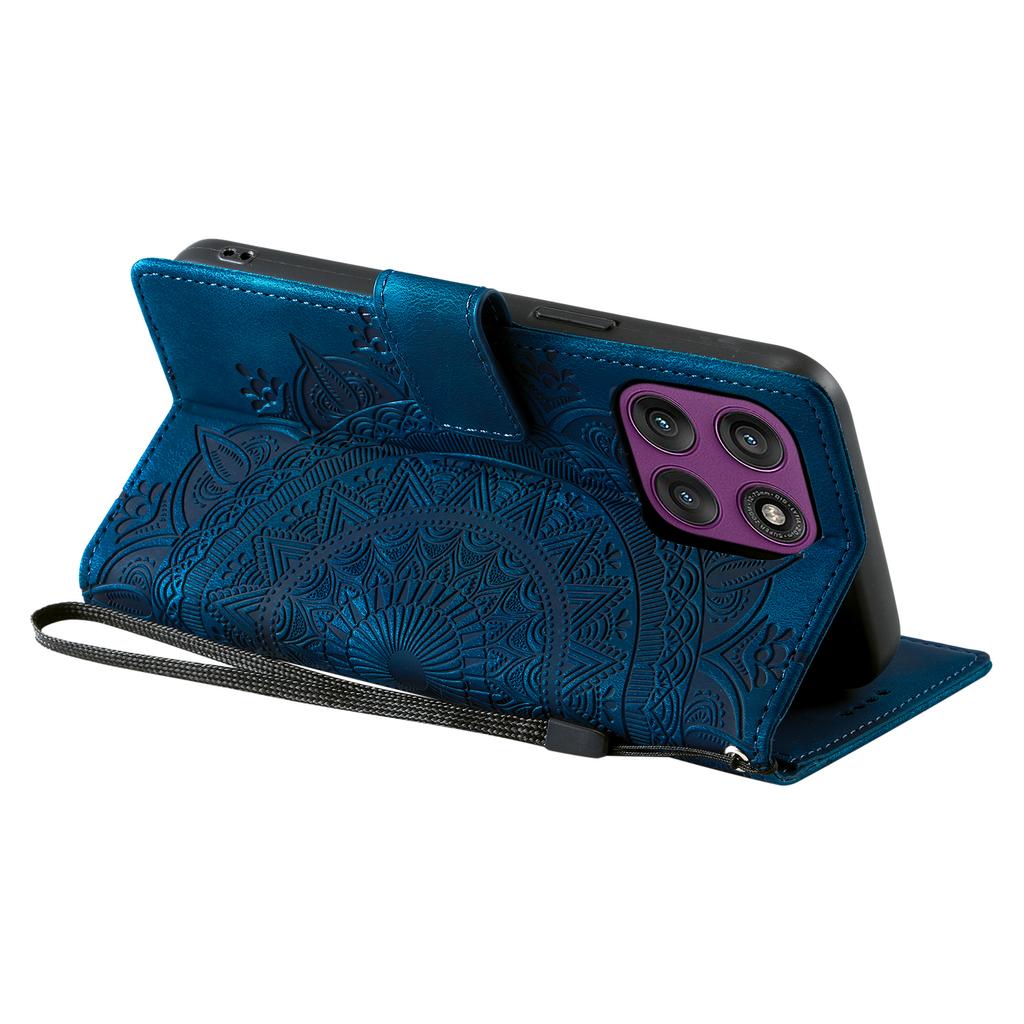 For Motorola Moto G86 5G Case Imprinted Totem Skin Feel Wallet Leather Phone Cover with Hand Strap