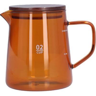 Кофейник 500 мл, Жаропрочный боросиликатный стеклянный кофейник, Стеклянный чайник с деревянной крышкой, Бытовой чайник для дома и офиса (коричневый)