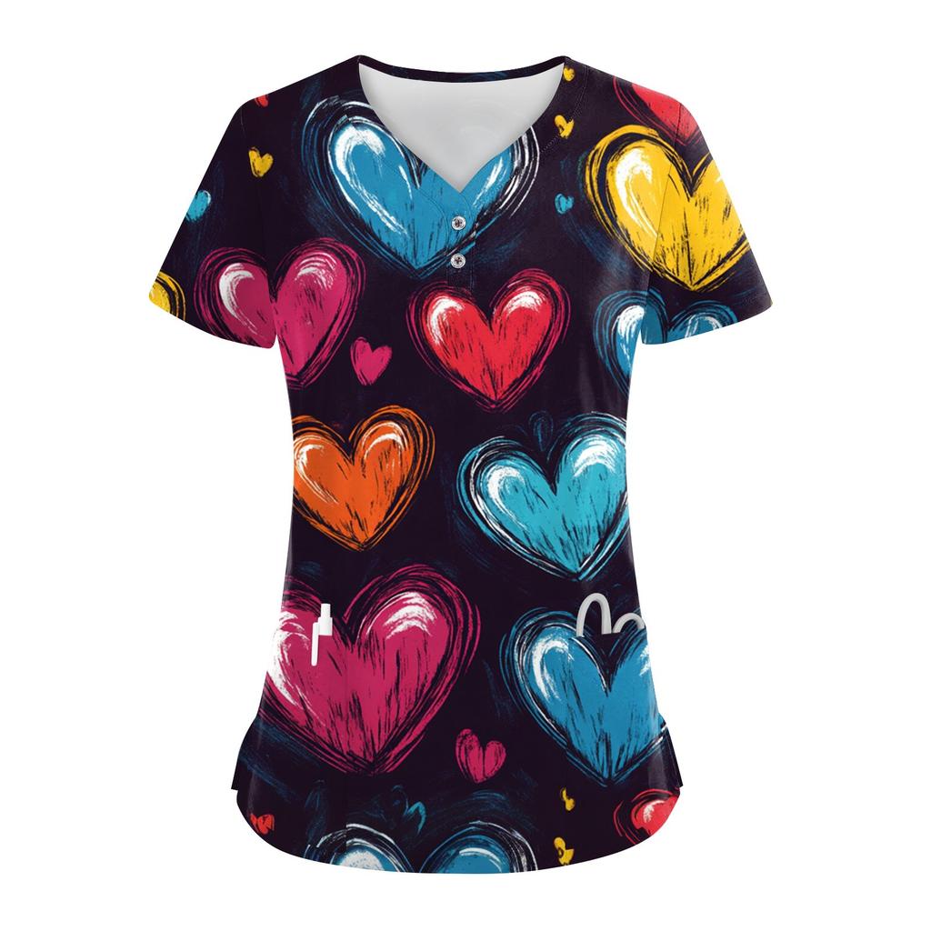 Женские модные повседневные топы с V-образным вырезом на пуговицах и принтом ко Дню святого Валентина, топы для кормящих мам, топы-халаты для женщин, 2 кармана