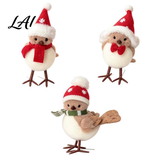Whimsical Christmas Hat Scarf Bird Plush Figurines Standing Table Decoration with And Hat Cute Gifts for Holiday Small Foam Tree Ornaments