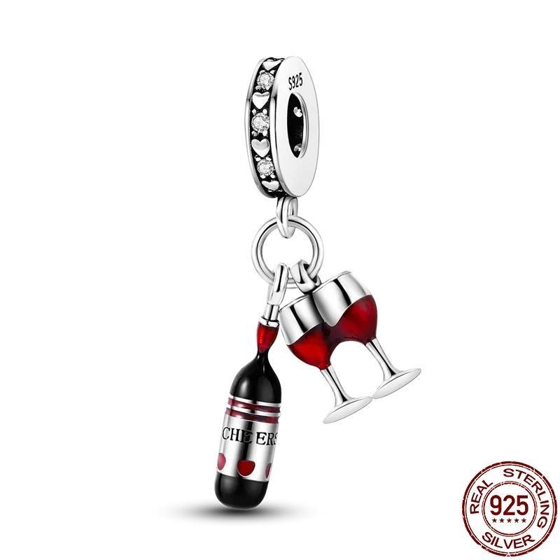 New In Copper Red Wine And Wine Glass Charm Beads Fit Bracelet Diy Pendant Woman Jewelry