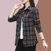 Women's Spring and Autumn Large Size Casual Plaid Shirt Standing Collar Cotton Shirt Office Shirt